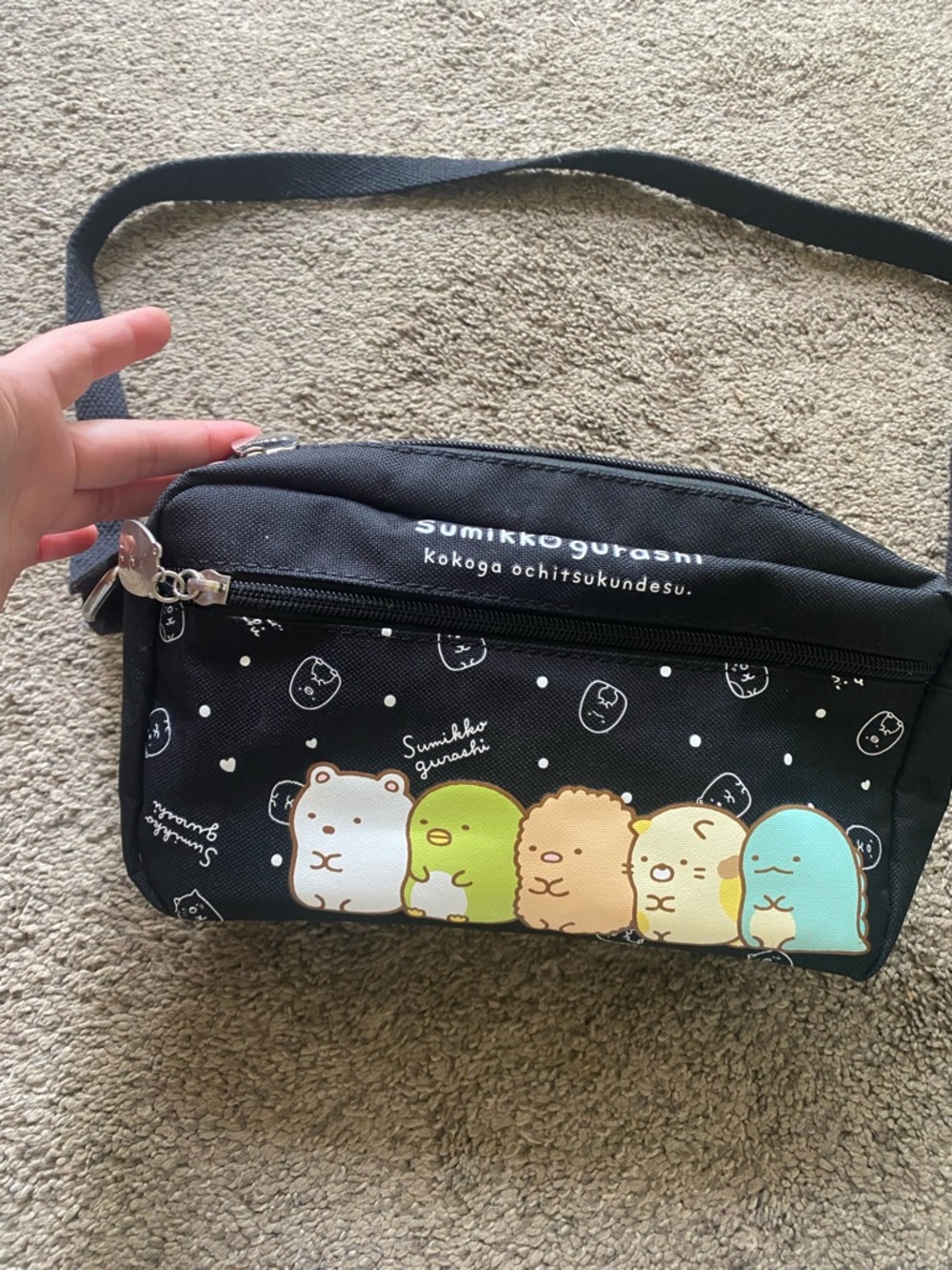Sanrio Sumikko Gurashi Black Crossbody Bag with Pastel Character Accents